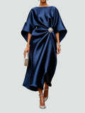Abendkleid mit Raffung und Fledermausärmeln, midi - Granatrot
