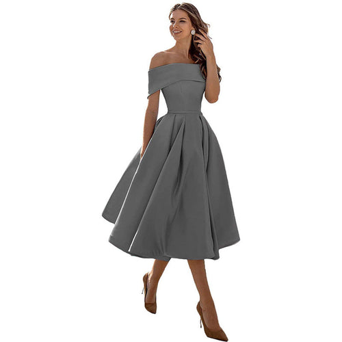 Abendkleid schulterfrei mit weitem Tellerrock, midi