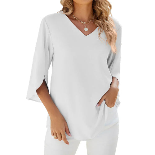 Bluse Damen mit V-Ausschnitt und Dreiviertelärmeln