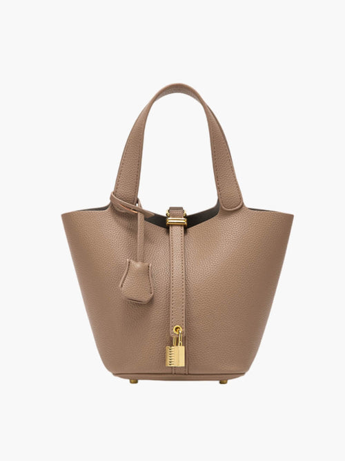 Handtasche Damen als Beuteltasche mit Schlossanhänger - Khaki