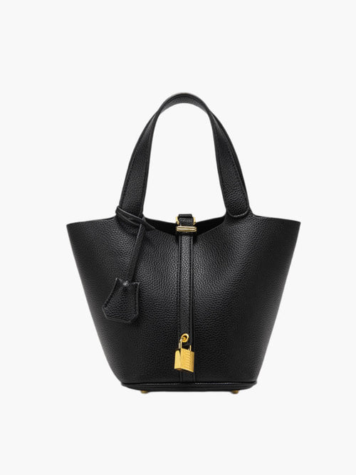 Handtasche Damen als Beuteltasche mit Schlossanhänger - Schwarz