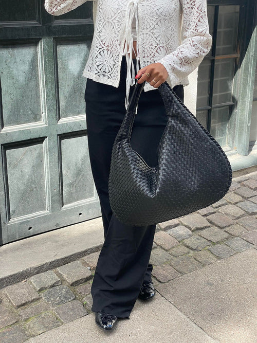 Handtasche Damen geflochten mit weichem Fall, geräumig - Schwarz
