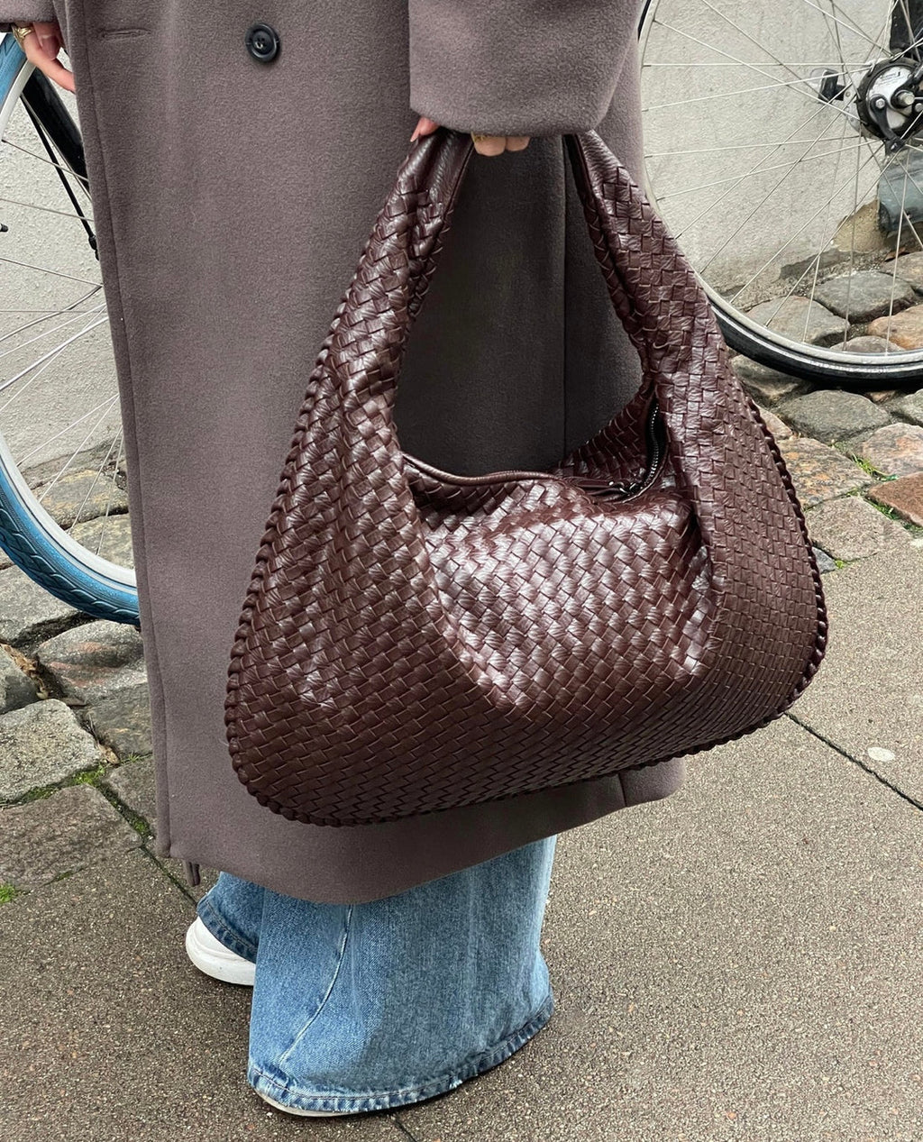 Handtasche Damen geflochten mit weichem Fall, geräumig - Braun
