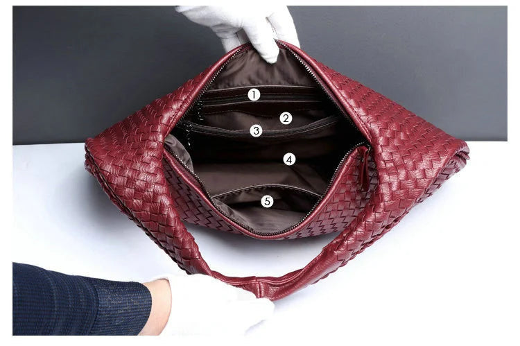 Handtasche Damen geflochten mit weichem Fall, geräumig