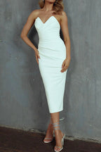 Kleider Damen aus Satin mit Raffung, One-Shoulder - Weiss