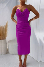 Kleider Damen aus Satin mit Raffung, One-Shoulder - Lila