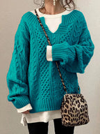 Pullover Damen aus Grobstrick mit Zopfmuster, oversized - Blau