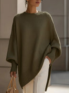 Pullover Damen im Poncho-Schnitt mit Fledermausärmeln - Olivgrün