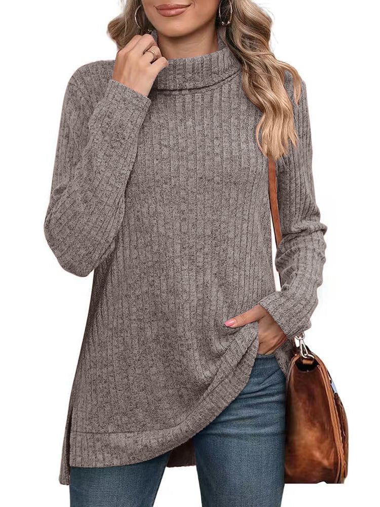 Pullover Damen mit Stehkragen und gerundetem Saum - Rosa